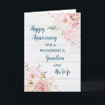 Floral Grandson und seine Ehefrau Jahrestag Karte<br><div class="desc">Glückliche Hochzeitskarte für Enkel und seine Ehefrau mit wunderschönen Aquarellfarben Vintage Blume,  rustikalem Holz und sentimental Vers.</div>
