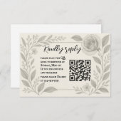 Floral Graphite QR Code Wedding RSVP Card (Vorne/Hinten)