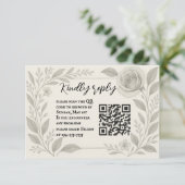 Floral Graphite QR Code Wedding RSVP Card Karte (Stehend Vorderseite)