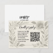 Floral Graphite QR Code Wedding RSVP Card Karte (Vorne/Hinten)