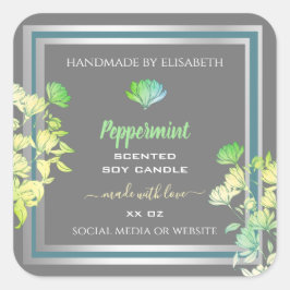 Floral-graue Produktverpackungen Etiketten Silbere Quadratischer Aufkleber