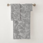 Floral graue Textur Damask Badhandtuch Set (Insitu)