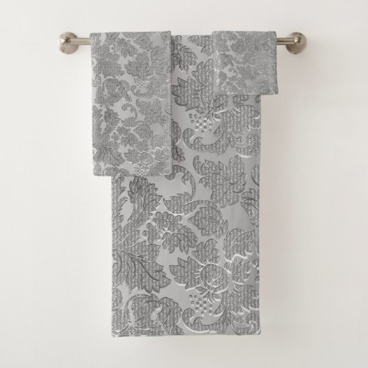 Floral graue Textur Damask Badhandtuch Set (Insitu)