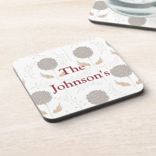 Floral Gray und Burgund Untersetzer (Linke Seite)