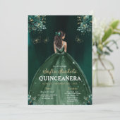 Floral Green Bilingual Spanish Quinceanera Einladung (Stehend Vorderseite)