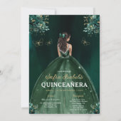 Floral Green Bilingual Spanish Quinceanera Einladung (Rückseite)