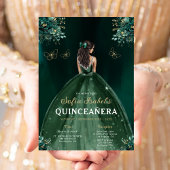 Floral Green Bilingual Spanish Quinceanera Einladung