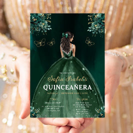Floral Green Bilingual Spanish Quinceanera Einladung