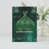 Floral Green Bilingual Spanish Quinceanera Einladung (Stehend Vorderseite)