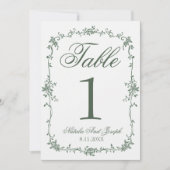 Floral Green Botanical Wedding Table Number Einladung (Vorderseite)