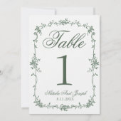 Floral Green Botanical Wedding Table Number Einladung (Rückseite)