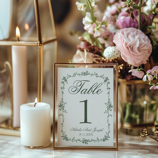 Floral Green Botanical Wedding Table Number Einladung