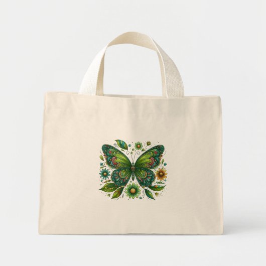 Floral Green Butterfly Mini Stoffbeutel (Vorne)