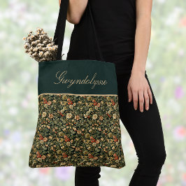 Floral Green Cream William Morris Inspired w Name Tasche