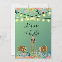 Floral green Dholki Nacht Einladung