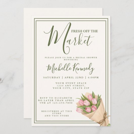 Floral Green Fresh Off The Market Bridal Shower  Einladung (Vorne/Hinten)