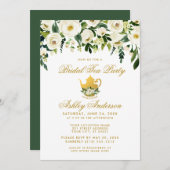 Floral Green Gold Bridal Tee Party Einladung G (Vorne/Hinten)