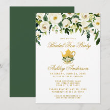 Floral Green Gold Bridal Tee Party Einladung G
