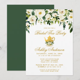 Floral Green Gold Bridal Tee Party Einladung G