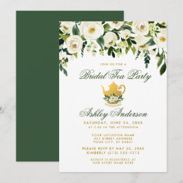 Floral Green Gold Bridal Tee Party Einladung GS
