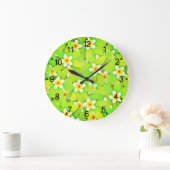 Floral Green Leaves Yellow Flowers Pattern-61717 Große Wanduhr (Zuhause)