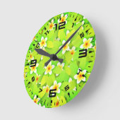 Floral Green Leaves Yellow Flowers Pattern Runde Wanduhr (Winkel)
