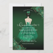 Floral Green Princess Gold Birthday Quinceañera Einladung (Vorderseite)