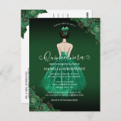 Floral Green Princess Gold Birthday Quinceañera Postkarte (Vorne/Hinten)