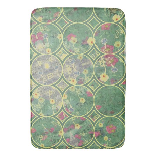 Floral Green Tile Badematte (Vorderseite Vertikal)