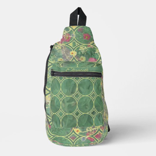 Floral Green Tile Crossbody Bag (Vorderseite)