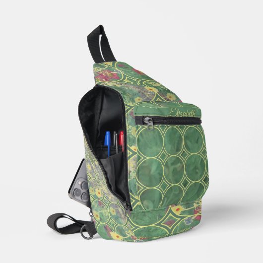 Floral Green Tile Crossbody Bag (Offen)