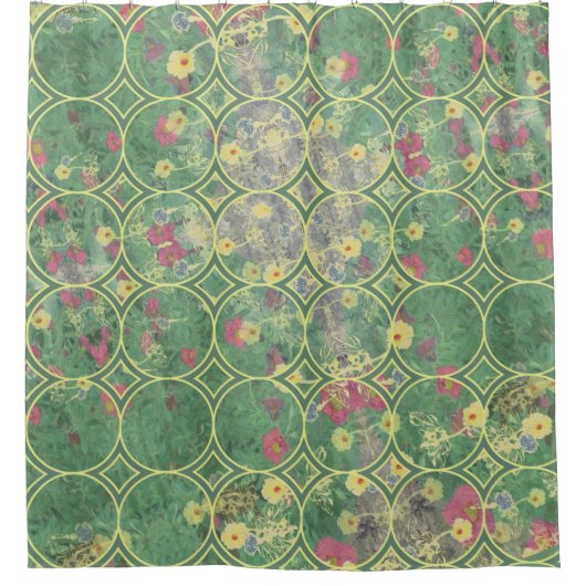 Floral Green Tile Duschvorhang (Vorderseite)