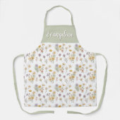 Floral Green Wildflower Watercolor Custom Name Schürze (Vorderseite)