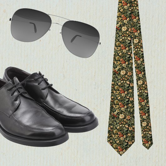 Floral Green William Morris Inspired Monogram Krawatte