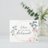 Floral Greenery Bridesmaid Vorschlag Card Postkarte (Stehend Vorderseite)