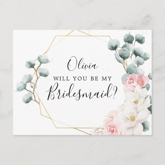 Floral Greenery Bridesmaid Vorschlag Card Postkarte (Vorderseite)