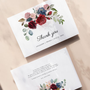 Floral Greenery Burgundy Wedding Vielen Dank Mitteilungskarte