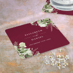 Floral Greenery Elegant Burgundy Wedding Rechteckiger Pappuntersetzer<br><div class="desc">Elegant floral greenery burgundy wedding coasters personalized with your names and special wedding date. Designed by Thisisnotme©</div>