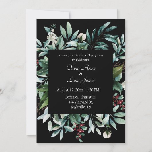 Floral Greenery Elegant Chic Script Name Wedding Einladung (Vorderseite)