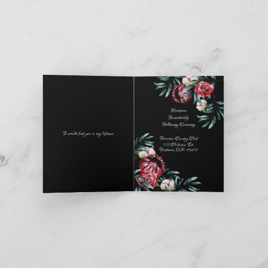 Floral Greenery Elegant Chic Script Name Wedding Einladung (Innenseite)