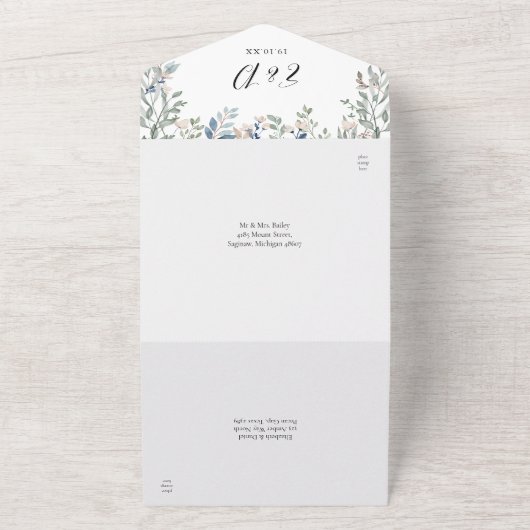 Floral Greenery Elegante Script Wedding All In One Einladung (Außenbereich)