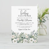 Floral Greenery Eucalyptus Baby Shower Einladung (Stehend Vorderseite)