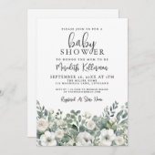 Floral Greenery Eucalyptus Baby Shower Einladung (Vorne/Hinten)