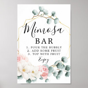 Floral Greenery Mimosa Bar Sign Poster