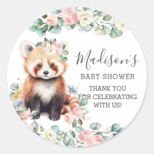Floral Greenery Niedlich Red Panda Vielen Dank für Runder Aufkleber