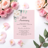 Floral greenery pink 25th wedding anniversary einladung