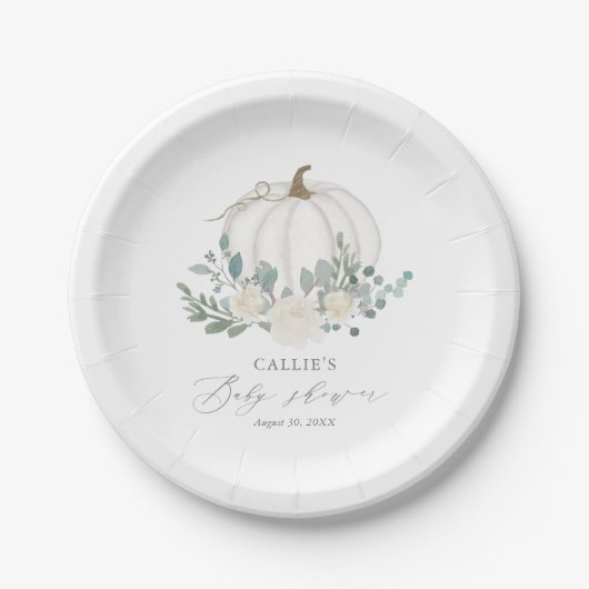 Floral Greenery Pumpkin Baby Shower Pappteller (Vorderseite)