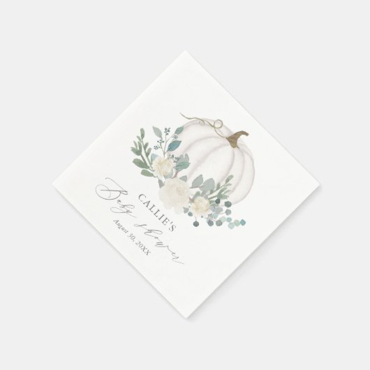 Floral Greenery Pumpkin Baby Shower Serviette (Ecke)