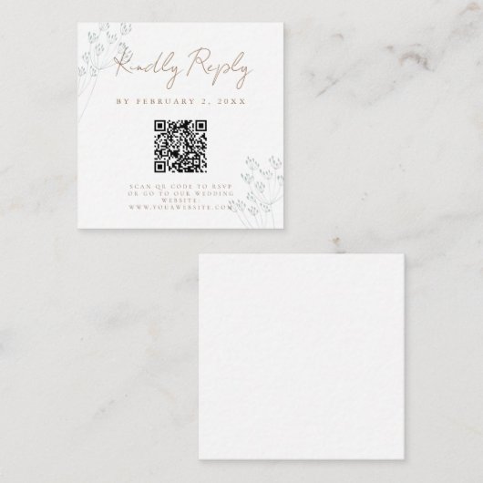 Floral Greenery Wedding Scan Code RSVP Begleitkarte (Vorne/Hinten)