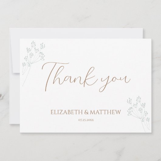 Floral Greenery Wedding Thank You Card Dankeskarte (Vorderseite)